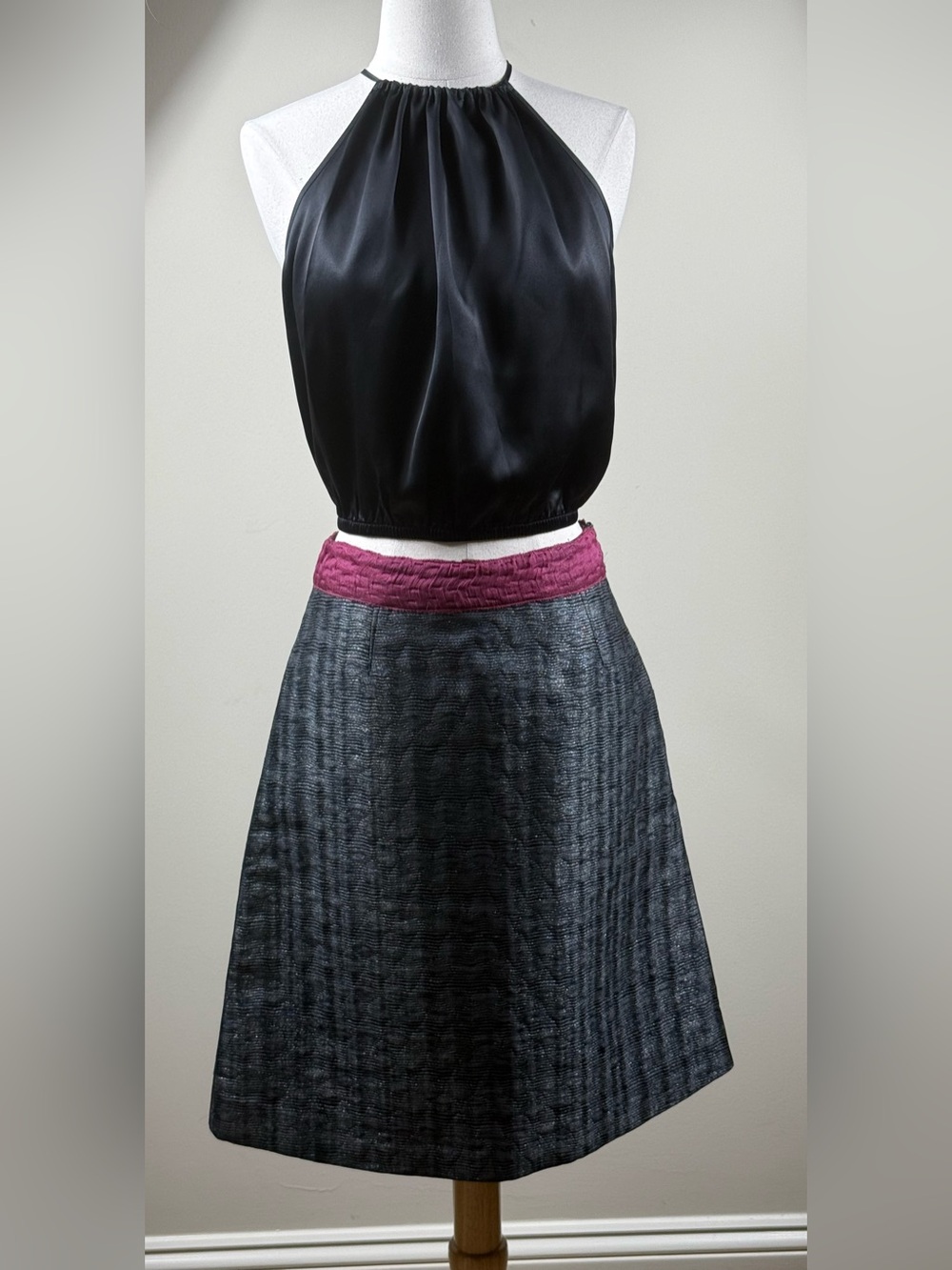 Miu Miu Metallic Tweed A-Line Skirt Burgundy Trim IT 40 US 4-6